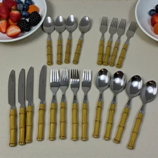 Hampton Silversmiths Bamboo Handle Flatware Stainless 4 Place Settings 20 pc