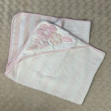 Cloud Island Pink White Floral Hooded Baby Towel Stripes Terry Cloth Flowers