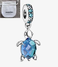 Brand New Pandora ALE S925 Blue Murano Glass Sea Turtle Dangle Charm