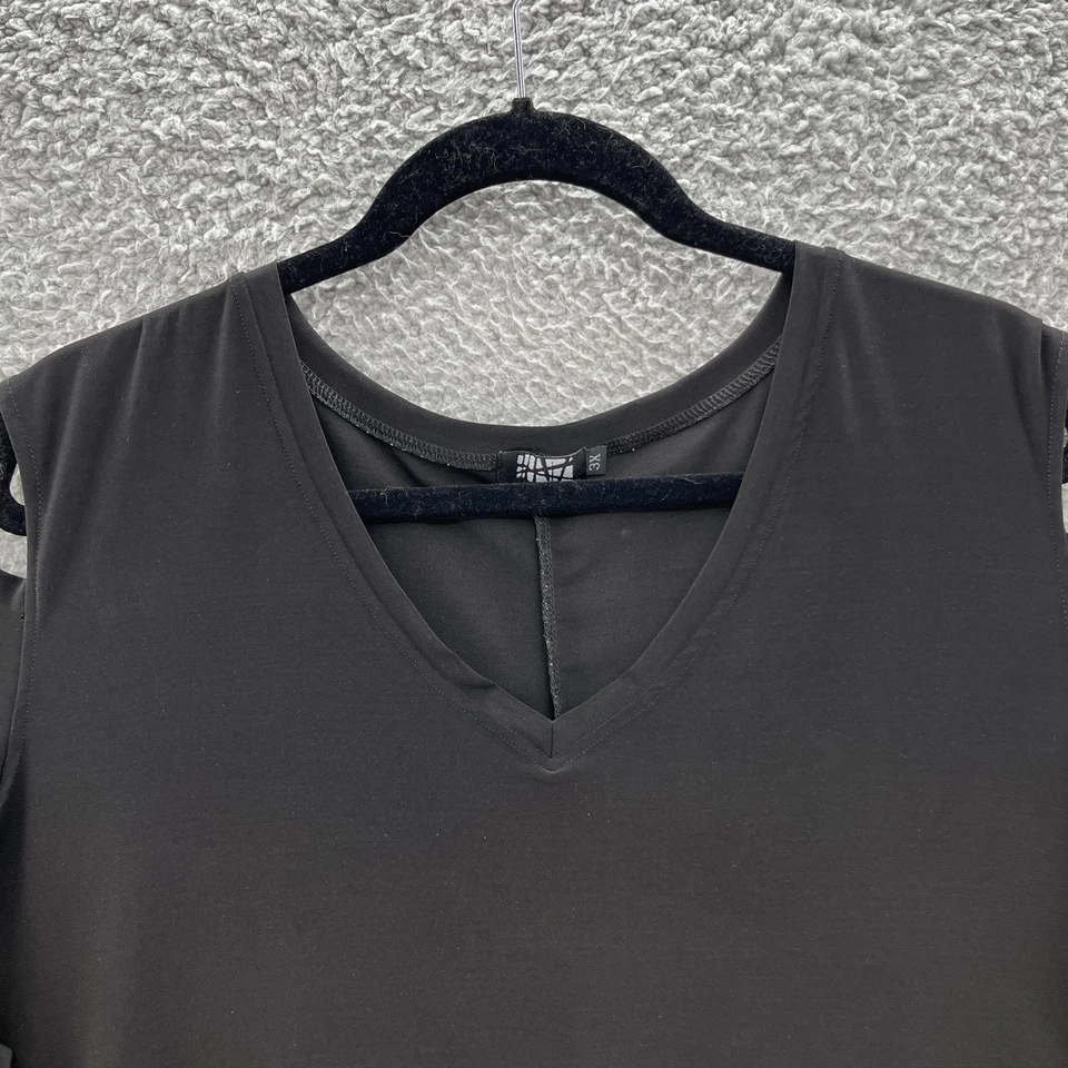 Art of Cloth Blouse Womens 3X Black Cold Shoulder Relaxed Lagenlook Tunic Top - Image 2 of 4