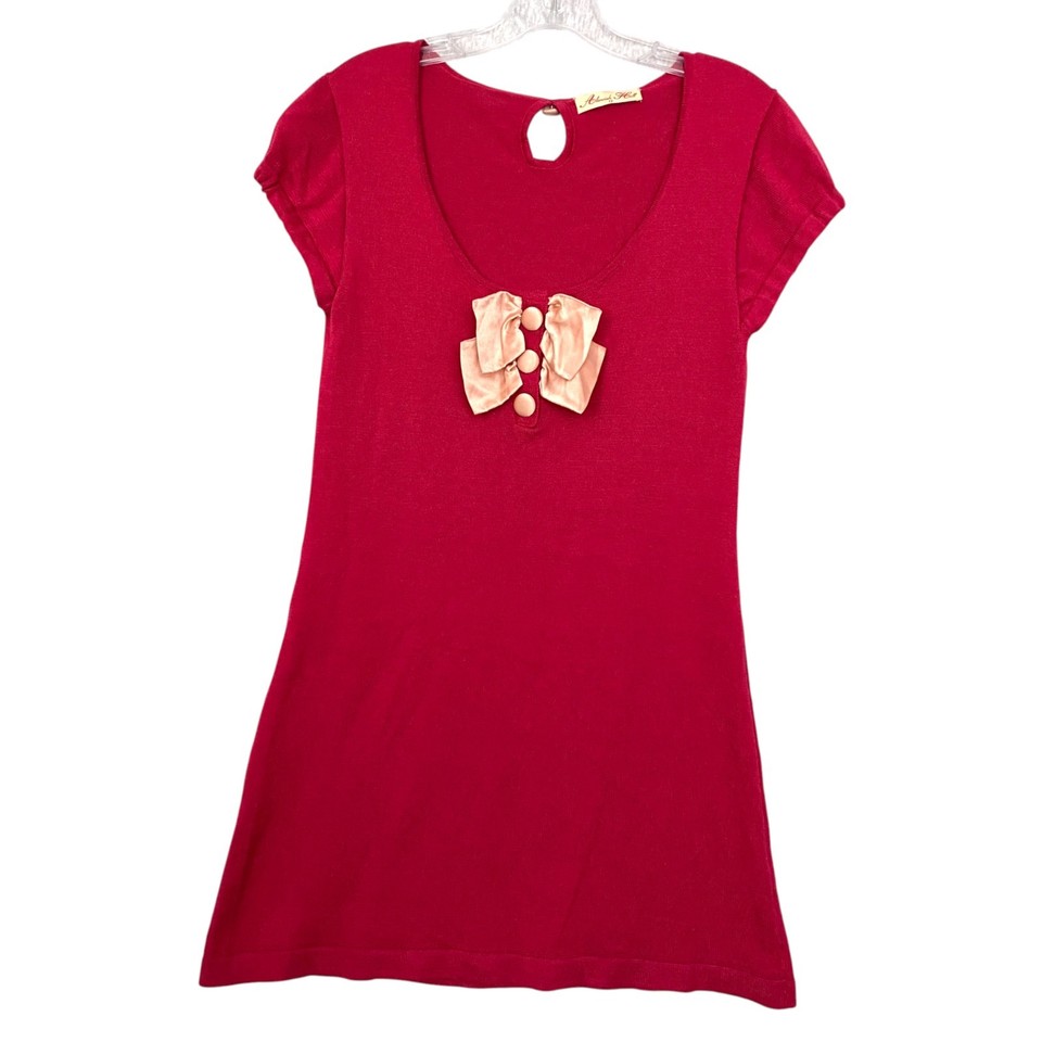 Alannah Hill Womens 12 Cap Sleeve Knitted Mini Dress Bow Coquette Preppy Y2K