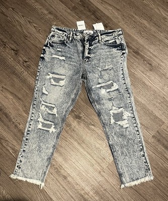 Kancan Distressed Mom Jeans High Rise Frayed Hem Ankle Size 13/30