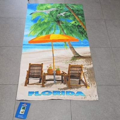 Florida Tropical Beach Towel Palm Tree & Beach Chair  30  x 60   New With Tag