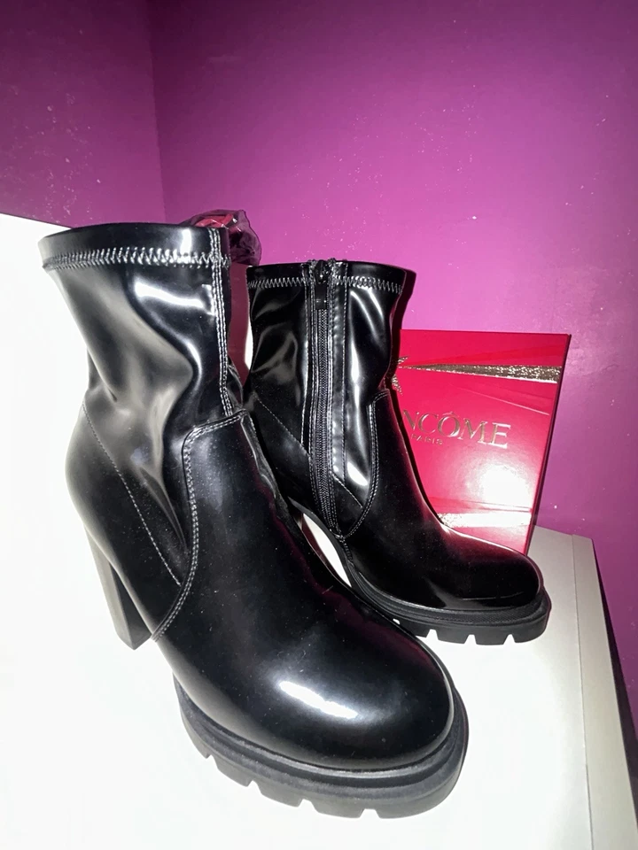 Bottines femme noir cuir vernis plateforme talon bloc bout rond zippées EU 39 - Photo 2/4
