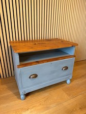 Wooden TV Stand Media Unit Painted Grey Drop Down Storage