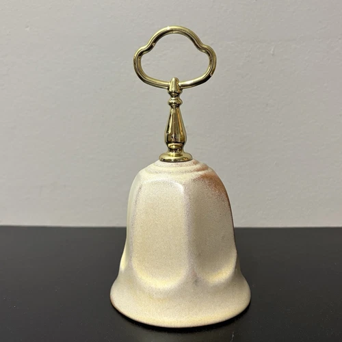 FRANKOMA Pottery Dinner Bell Handbell 6" Tan Desert Sand with Goldtone Handle