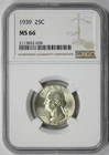 1939 Washington Quarter Silver 25C MS 66 NGC
