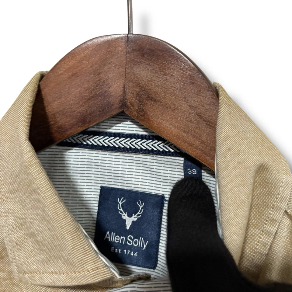 Allen Solly Men's Embroidered Pocket Logo Tan Button Down Shirt 39 / 20.5 x 29 - Image 4 of 4