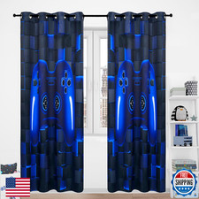 PERFEMET Gamer Kids Curtains for Bedroom 2 Panels-Black Blue Video Game Console