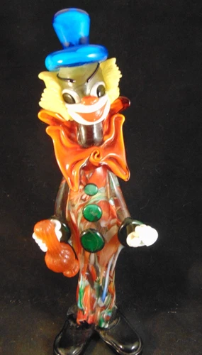 Colorfull LARGE Murano Art Glass Clown Bowtie Blue Hat 16" Vintage Handmade