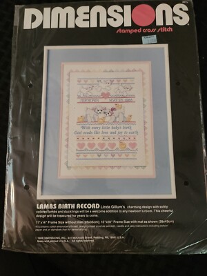 New Pkg! Dimensions Stamped Cross Stitch Kit - Lambs Birth Record Gillum  1988