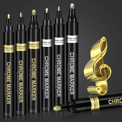 6Pcs Oil-Based Chrome Mirror Markers - Silver & Gold Permanent Metallic Markers 