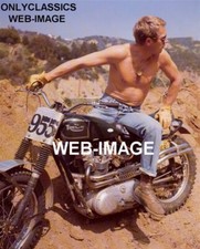 1963 COOL TOUGH GUY STEVE MCQUEEN TRIUMPH MOTORCYCLE 8X10 PHOTO HOLLYWOOD HILLS