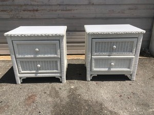 2 Henry Link Lexington High End White Wicker Nightstand With Glass Ebay