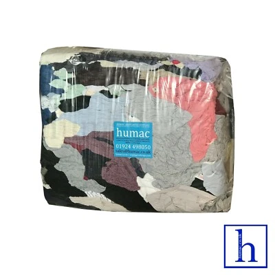 HUMAC 10KG Coloured T-Shirt Cotton Wiping Cleaning Polishing Rags Cloths Bag Mechanic