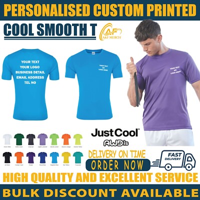 Personalised Custom Awdis Just Cool Smooth T-shirt Sports Gym Polyester JC020