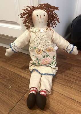 Long Thin Vtg Handmade? Folksy Raggedy Ann Doll 18