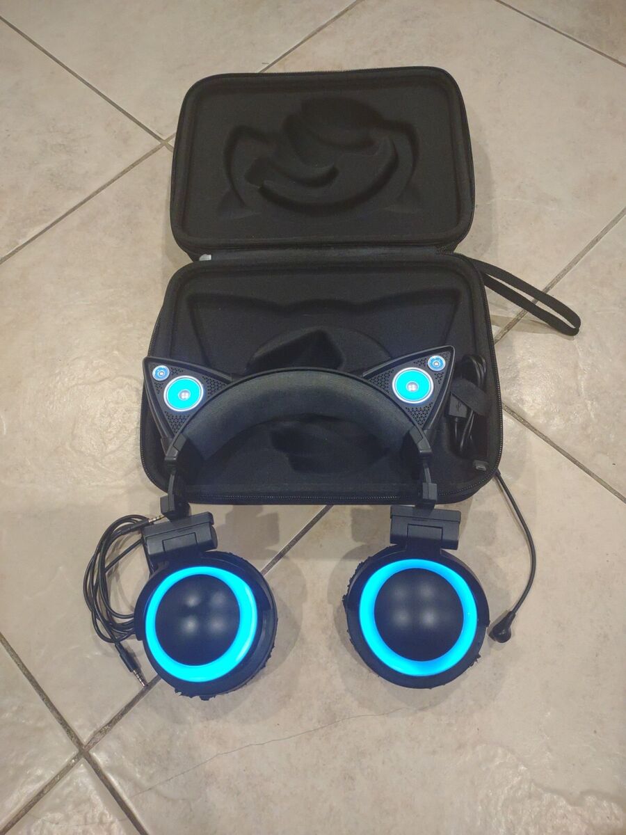 Brookstone Cat Ear Headphones With Blue LED Lights Case Brookstone Cat Ear Headphones With Blue LED Lights Case