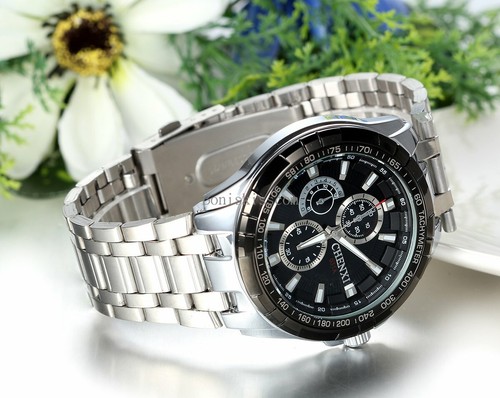 Men's Outdoor 3 Time Zone Stainless Steel Band Analog Round Quartz Wrist Watch - Picture 2 of 4