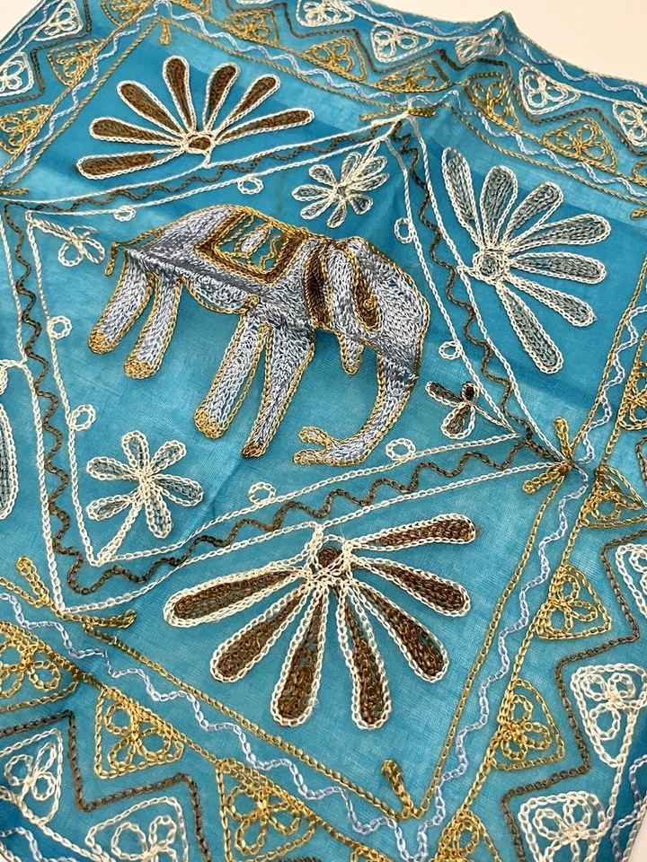 NWOT Blue Sheer Sari Elephant Embroidered Square Handmade Decor Pillow Cover 16” - Image 2 of 4