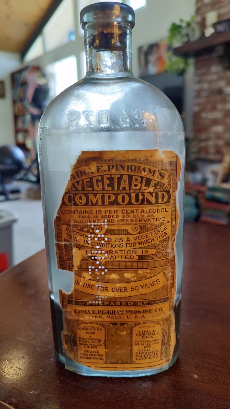 Lydia Pinkham's Vegetable Compound, 1920's, with label, cork, & PRODUCT