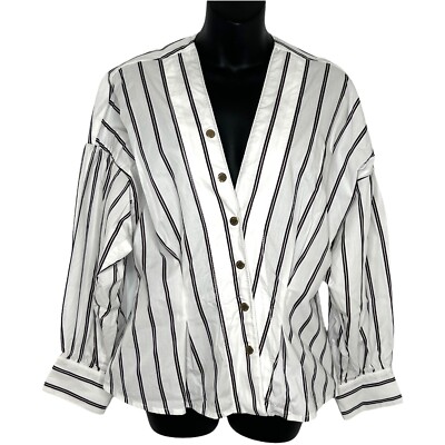 NEW SANDRO Womens Naelle Striped Top White Black Long Sleeve Size 2 /US M ($340)