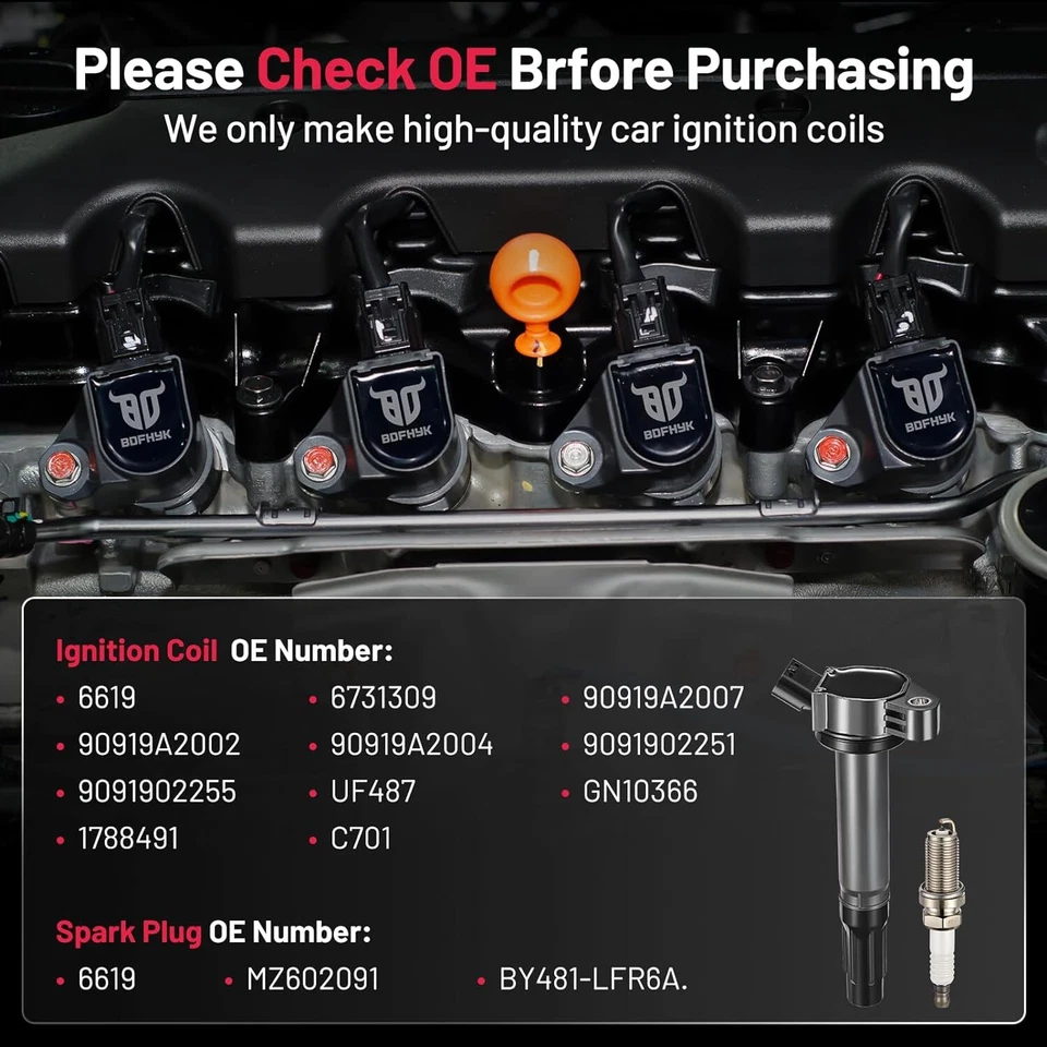 6X Spark plugs & ignition coil packs For 2005-2018 Toyota Avalon 3.5L UF487 - Image 4 of 4