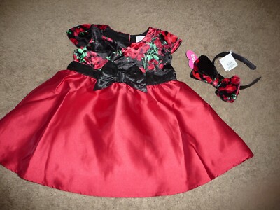 christmas dress 18-24 months NEW Childrens Place girls 18-24 months red rose velour Christmas dress/headband