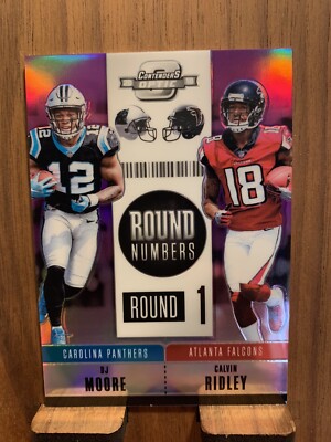DJ MOORE CALVIN RIDLEY 2018 CONTENDERS OPTIC ROUND NUMBERS #RNA-MR PURPLE 85/99