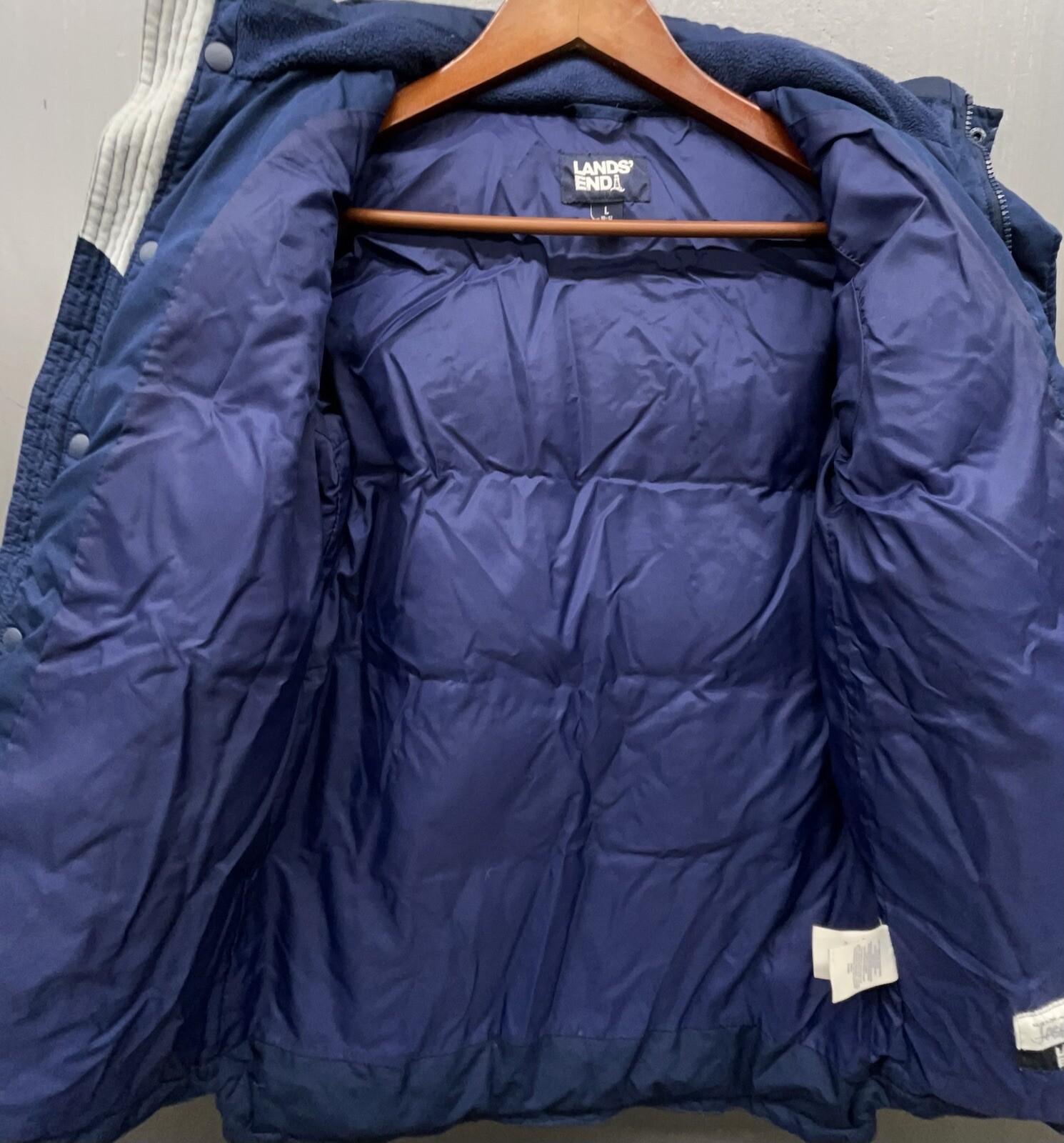 Lands End Jacket Youth L 10-12 Down Puffer Blue Coat Boys Girls Snow Outdoor