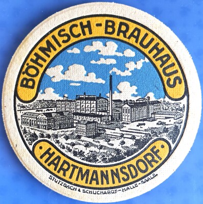 Alter Bierdeckel VK Böhmisch-Brauhaus Hartmannsdorf um 1930 mit Impressum