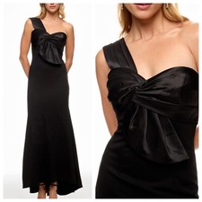 Ieena for Mac Duggal Black One Shoulder Draped Trumpet Gown Dress Satin - Size 2