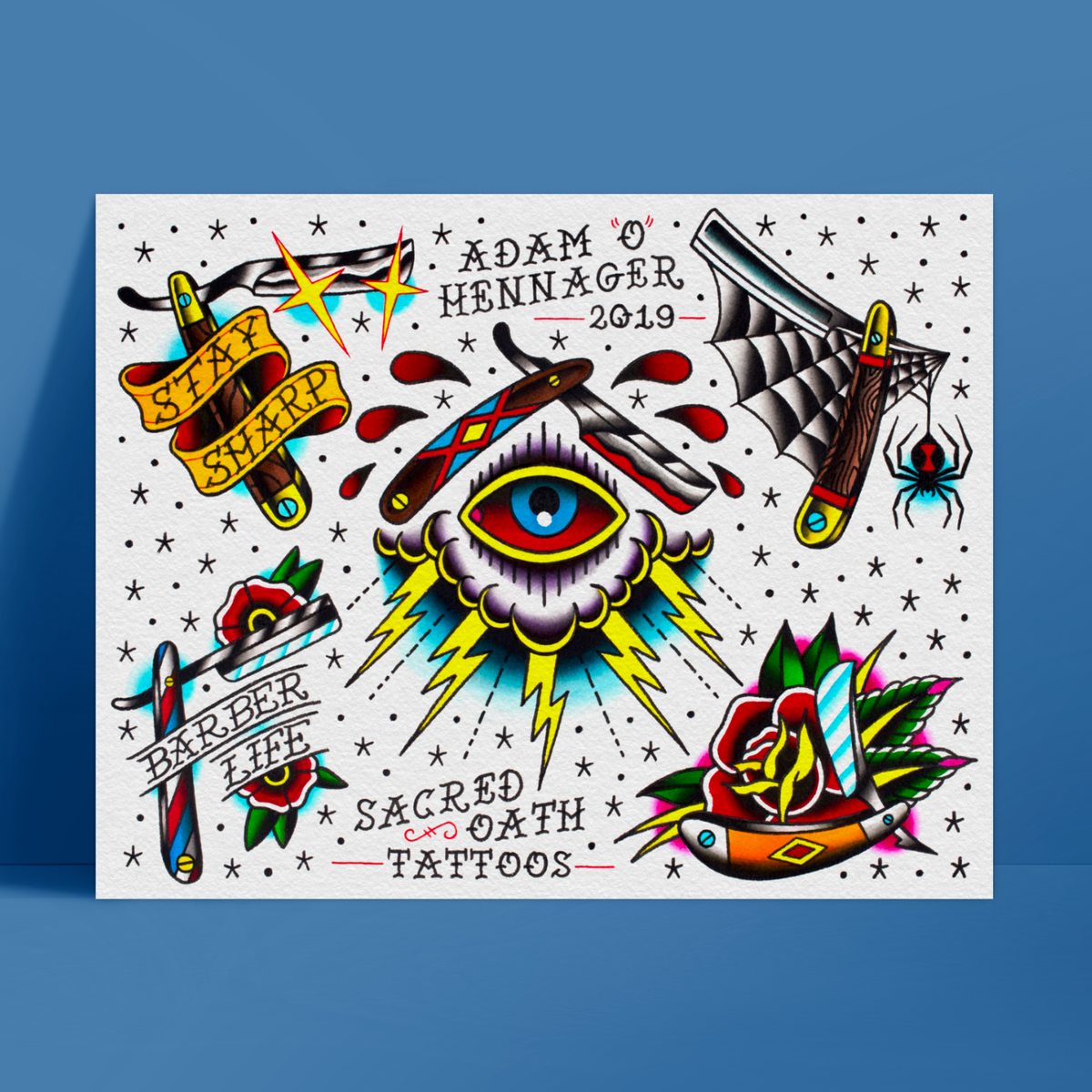 Straight Razors | Neo-Traditional Tattoo Flash Art Print | 11