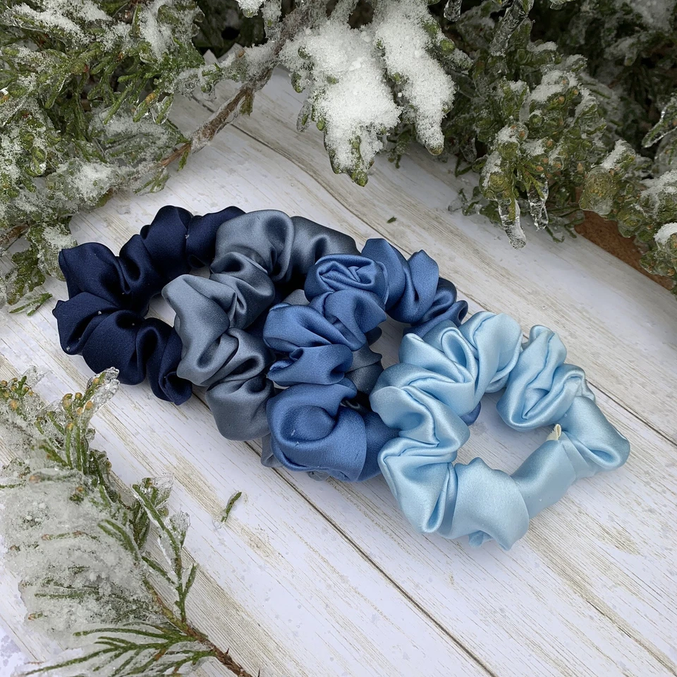 100% Pure Mulberry Silk Scrunchies Pack-4 Organic Silk Skinny Hair Ties Handmade - Image 2 of 4