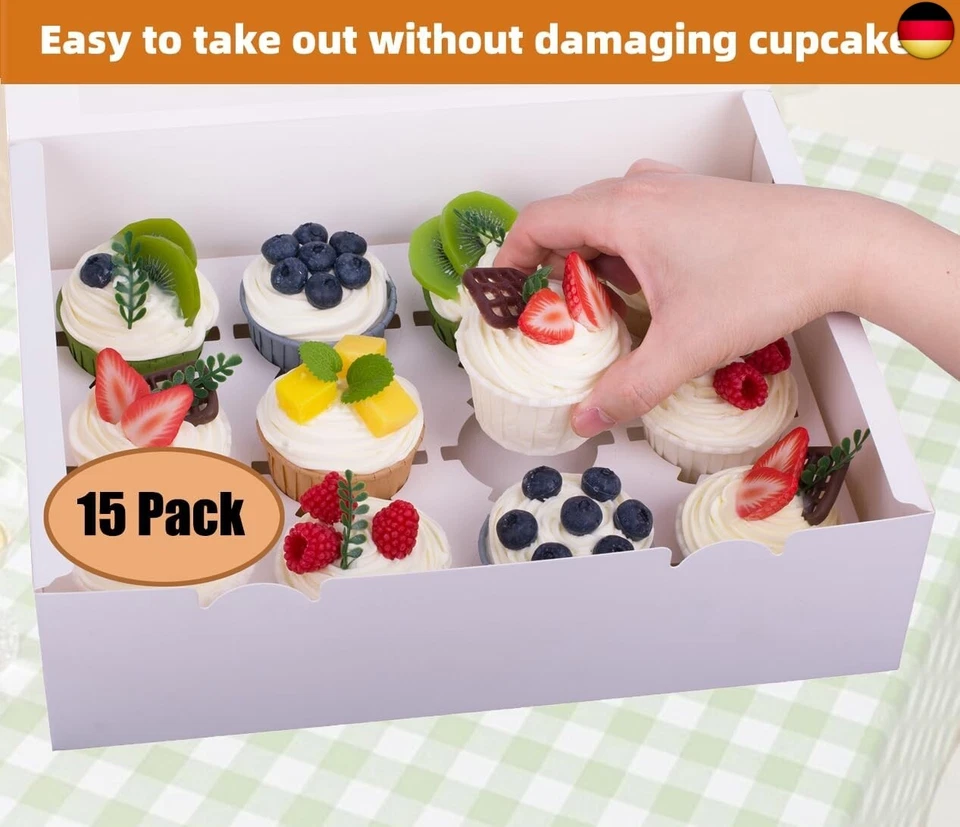 LONGTEAM 15 Stück Cupcake Box, Cupcake Muffin Box mit Fenster, Ideal für Kuchen - Bild 3 von 4