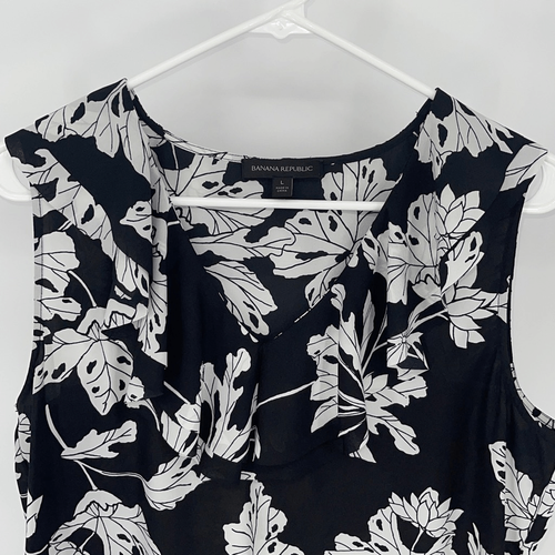 Banana Republic Womens Floral Print Blouse Top Sleeveless Black White Size Large - Picture 2 of 7