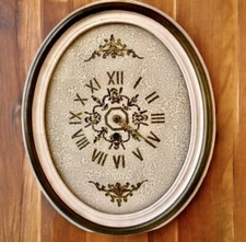 Vintage Wind Up Wall Clock WOOD + GLASS Oval with Key  BROKEN  parts or repair