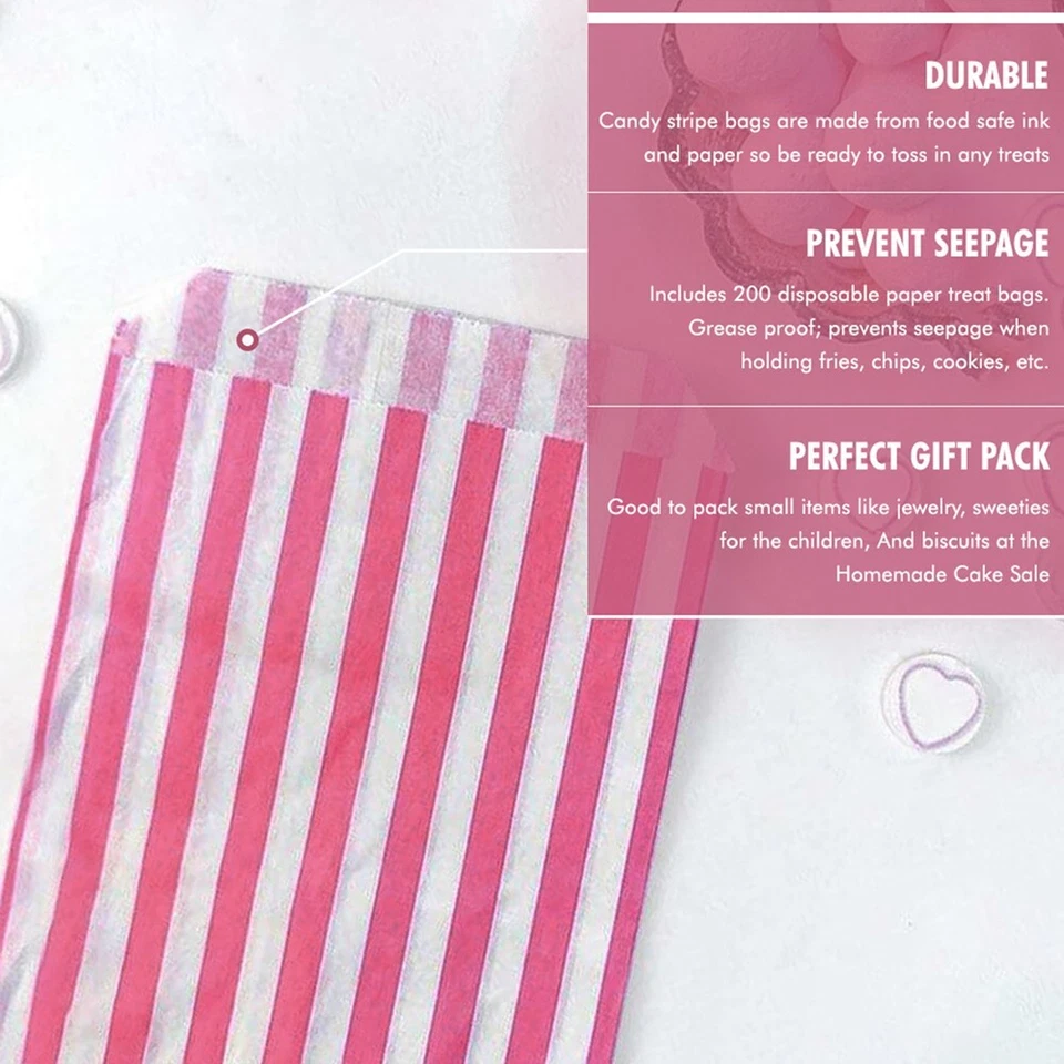 100 x Bolsas de Caramelo a Rayas Navidad Rosa Dulce Bolsa para Buffet Treat 10""x14"" Foto 4 de 4