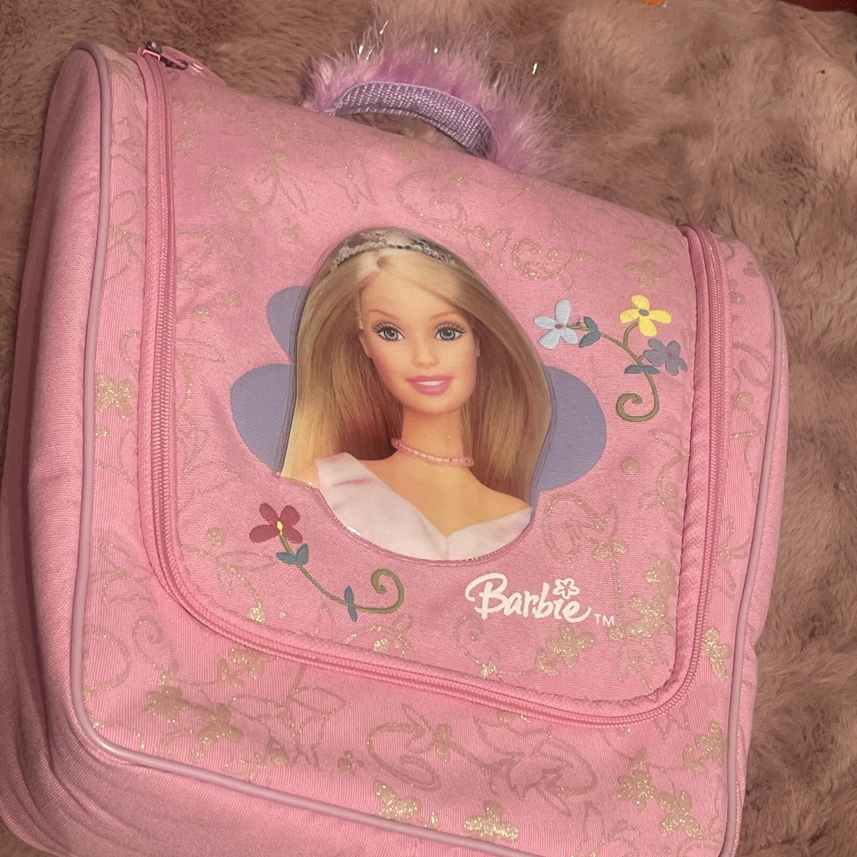 Barbie Hanging Travel Bag Pink Carrying Case for Accessories & 6