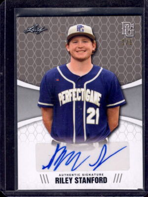 Riley Stanford BA-RS2 2021 Leaf Perfect Game 1/1 (Proof) Blank Back Silver Auto