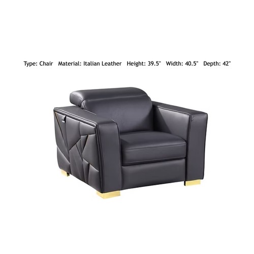 GENUINE Italian Leather Dark Navy Gray Gold 3PC Sofa Loveseat Chair Living Room - Picture 7 of 9