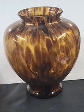 Vintage Maestri Vetrai Tortoise Shell Vase Made In Italy Brown + Gold 11" Tall