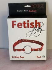 ⁠Rouge Fetish Play O-Ring Gag Vegan Leather Red Adjustable Restraint NIB
