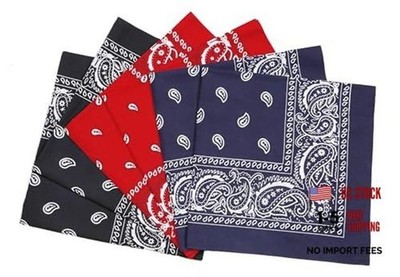 100% Cotton Fine thick Bandanas Black, Navy Blue, Bright Red