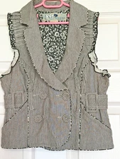 Jolt Women's Striped Pleated Sleeveless Top with Ruffle/Button Detail Size S