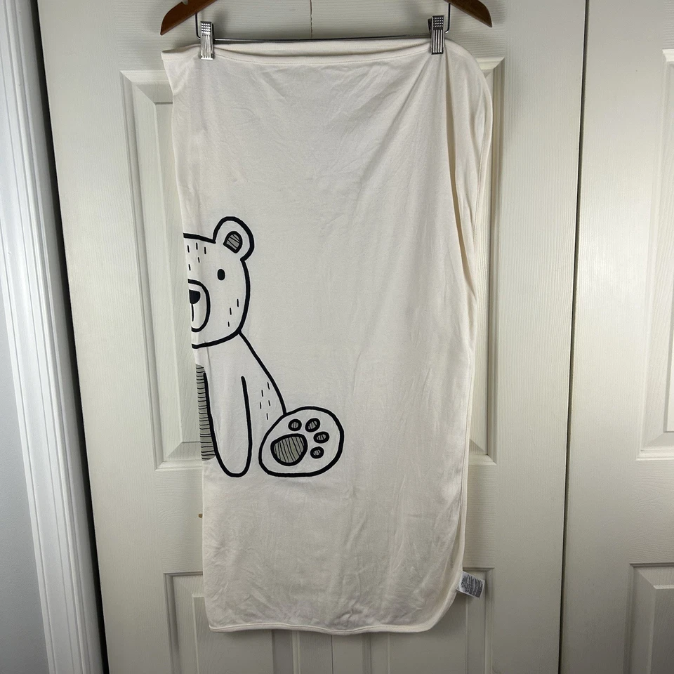 Old Navy Teddy Bear Baby Manta Crema Blanco Negro Algodón Elástico Jersey Foto 2 de 4