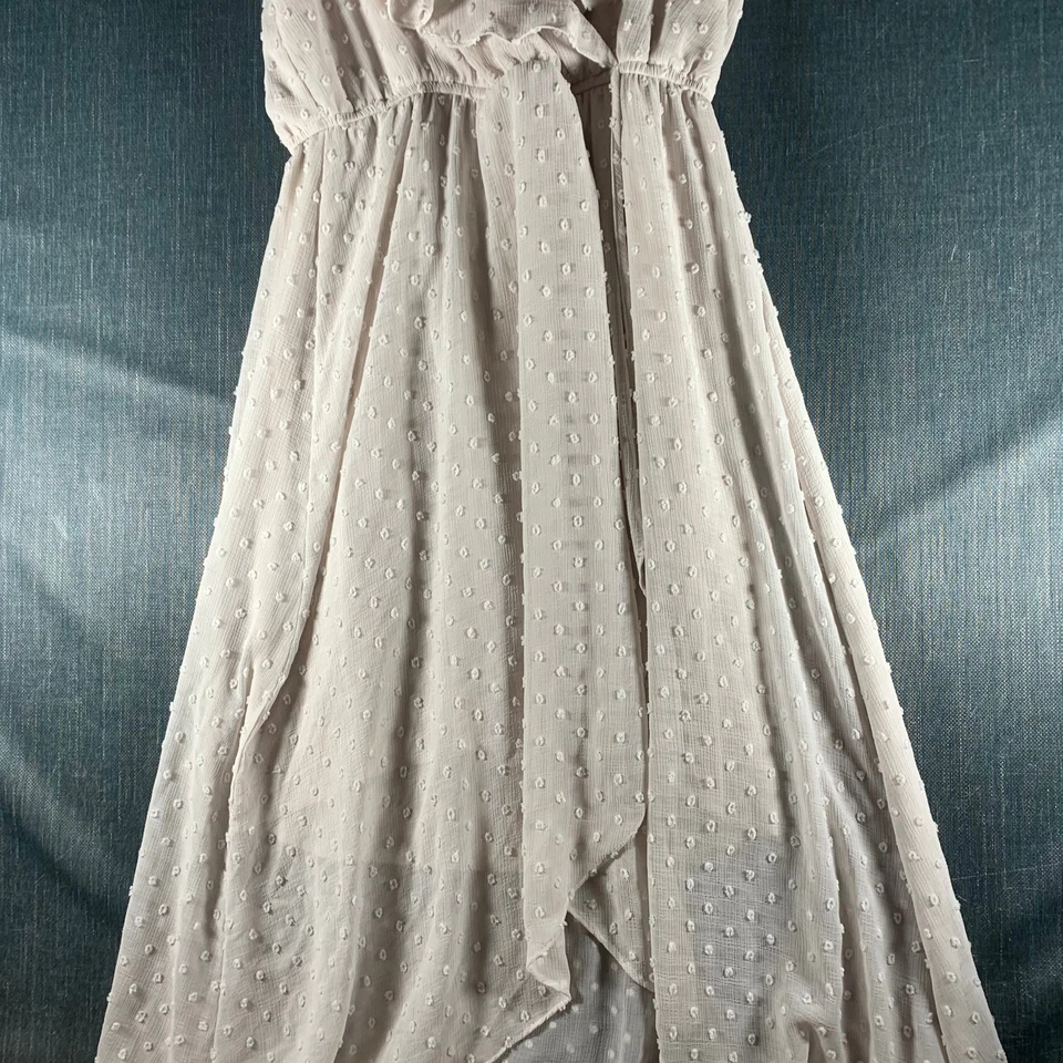 AQUA Women’s Maxi Dress Size L Ivory Swiss Dot Ruffle Sleeveless Lined Polyester - Image 3 of 4