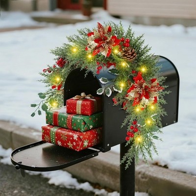 Mailbox Swag Pre-Lit Lighted LED TIMER Outdoor Christmas Holiday Seasonal Decor