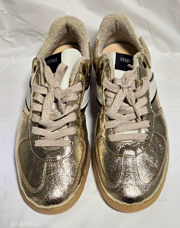 Verbenas Women's/Unisex Gold Lace-Up Low Top Leather Fancy Sneakers EU39/US8.5M