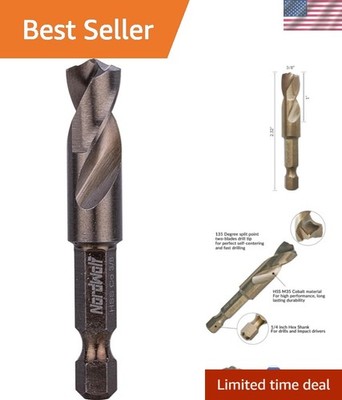 3/8'' M35 Cobalt Stubby Drill Bit for Stainless Steel & Hard Metals, with 1/4''...